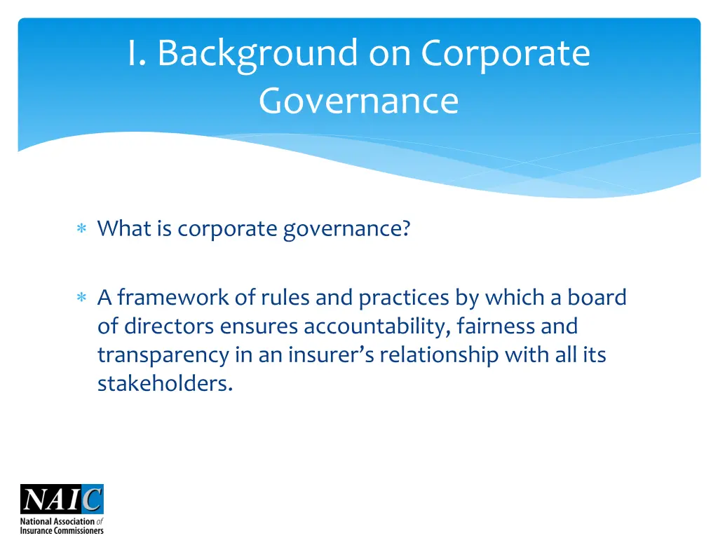 i background on corporate governance