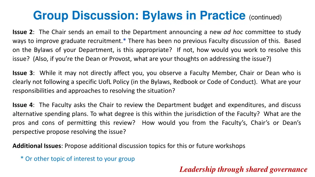 group discussion bylaws in practice continued