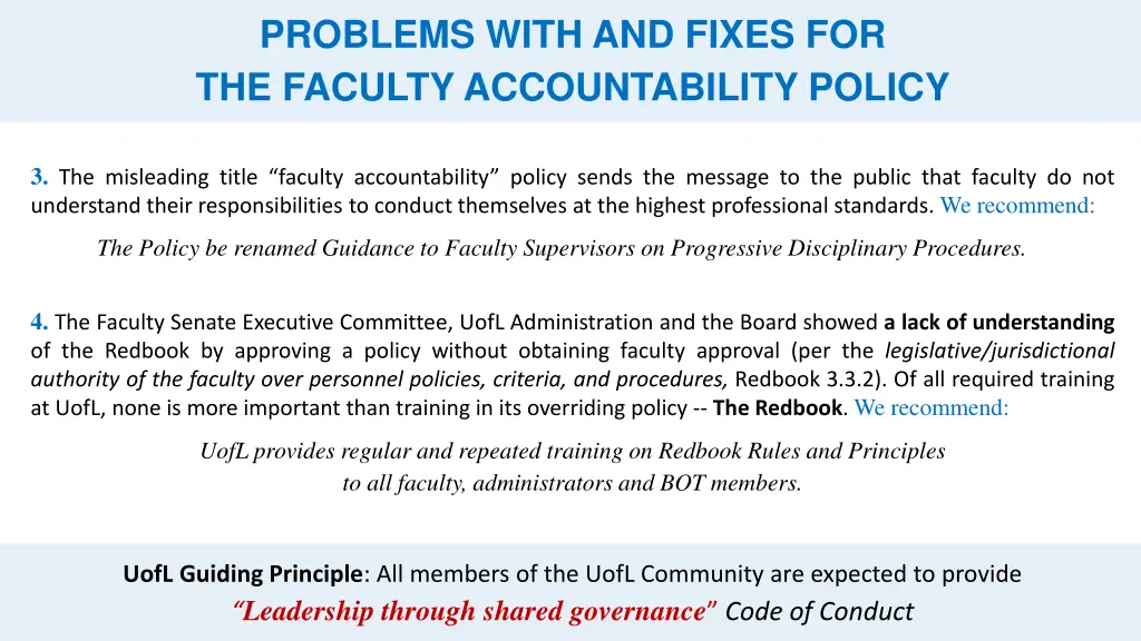 problems with and fixes for the faculty 1