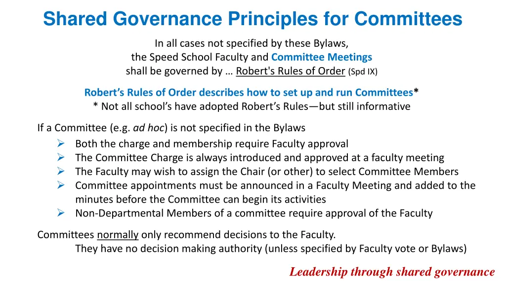 shared governance principles for committees