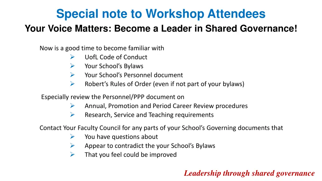 special note to workshop attendees your voice
