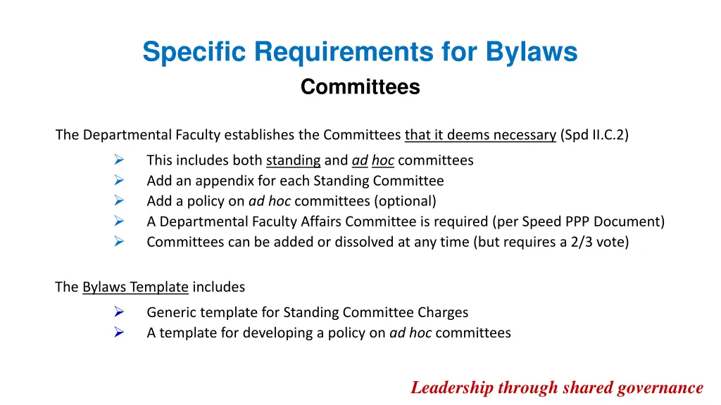 specific requirements for bylaws committees