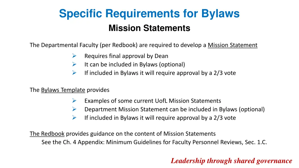specific requirements for bylaws mission