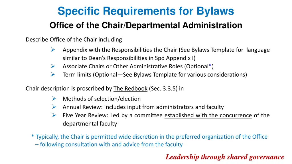 specific requirements for bylaws office