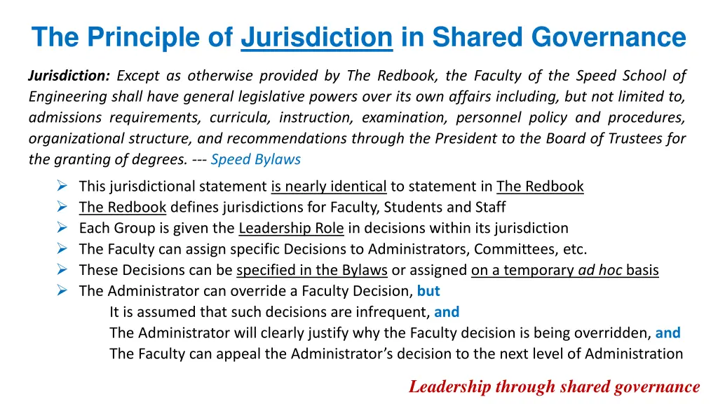 the principle of jurisdiction in shared governance
