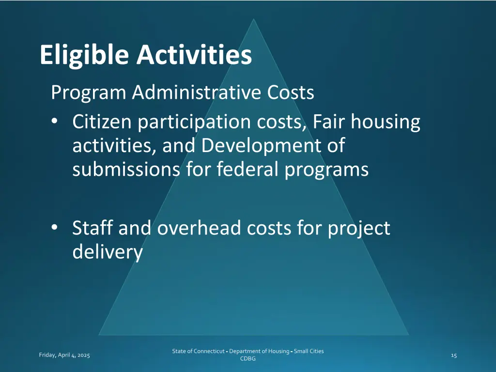 eligible activities program administrative costs