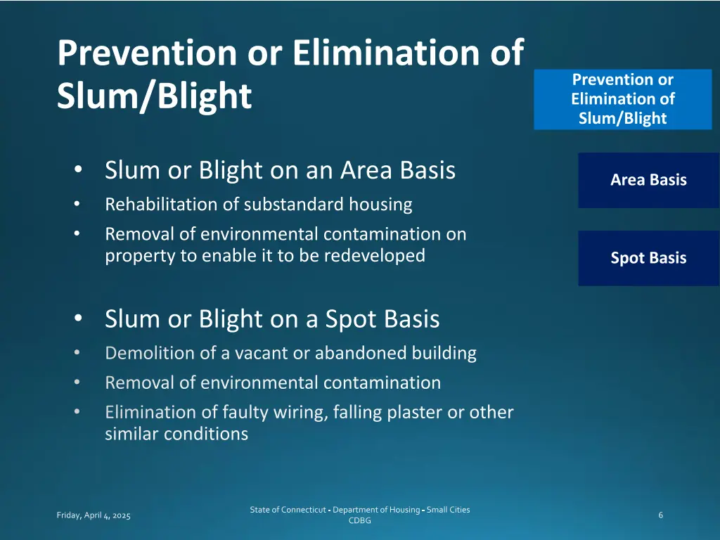 prevention or elimination of slum blight