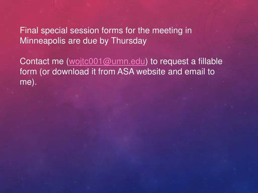 final special session forms for the meeting