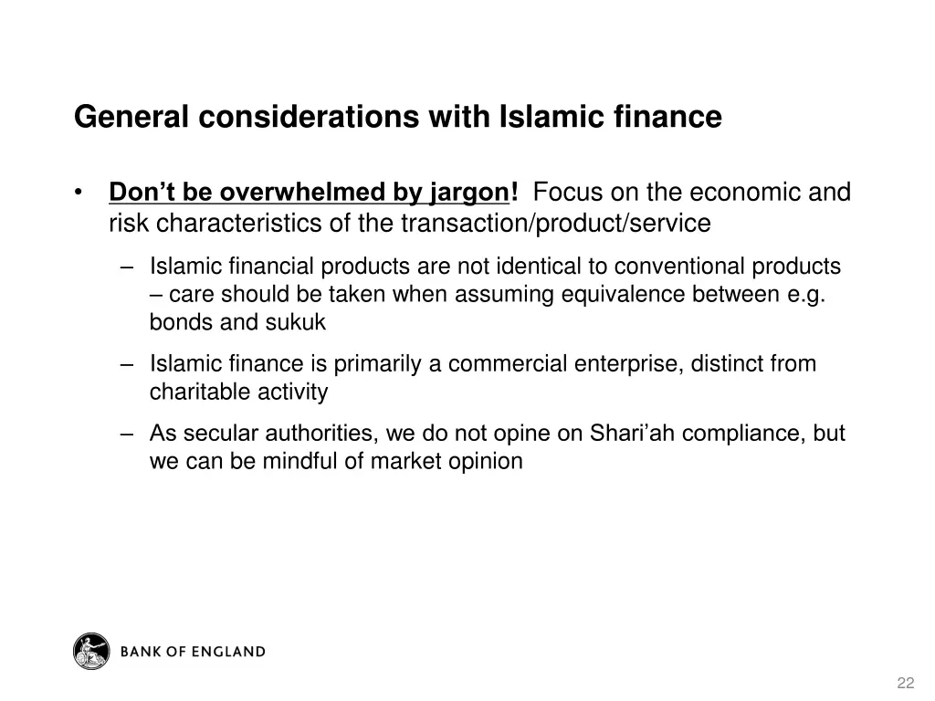 general considerations with islamic finance