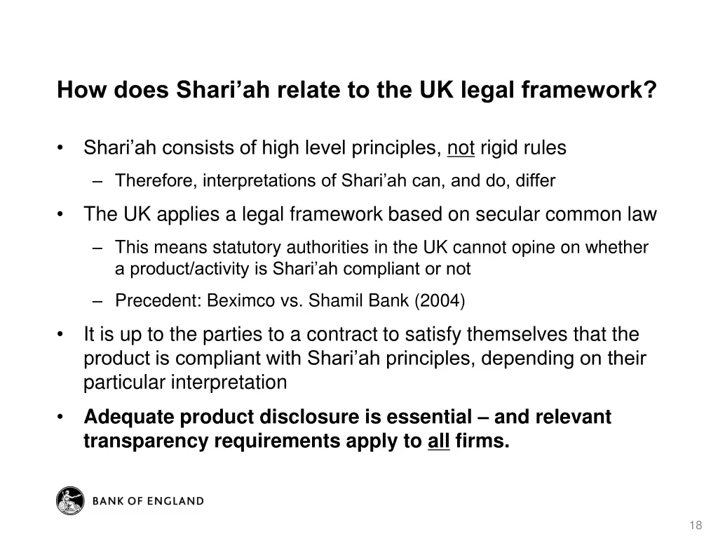 how does shari ah relate to the uk legal framework
