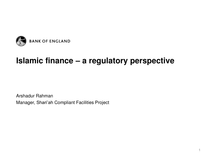 islamic finance a regulatory perspective
