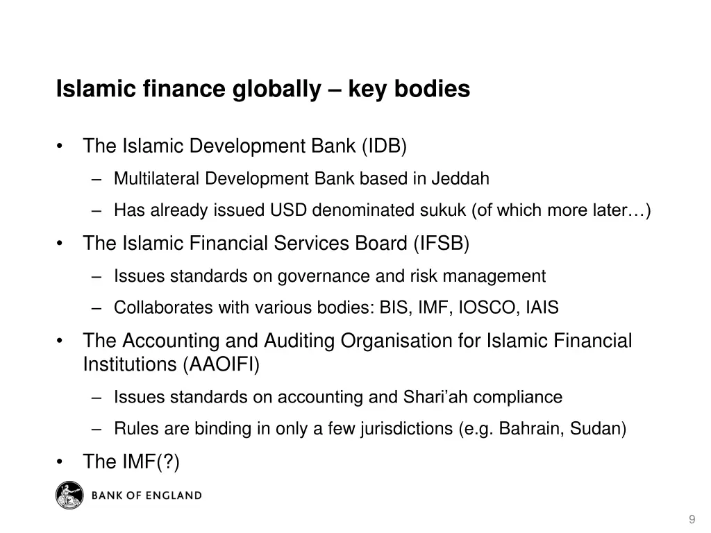 islamic finance globally key bodies