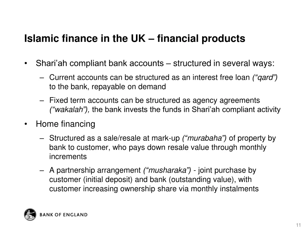 islamic finance in the uk financial products