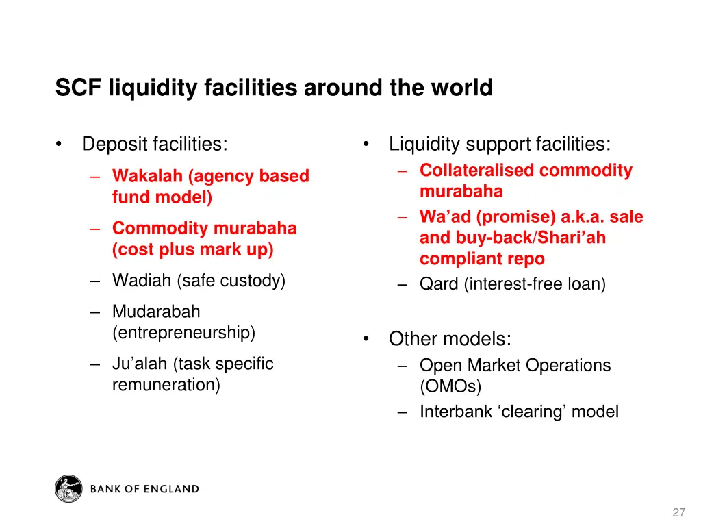 scf liquidity facilities around the world