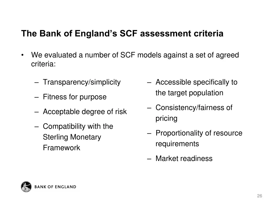 the bank of england s scf assessment criteria
