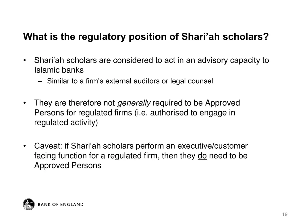 what is the regulatory position of shari