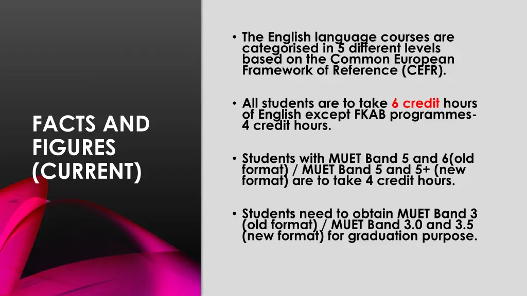 the english language courses are categorised