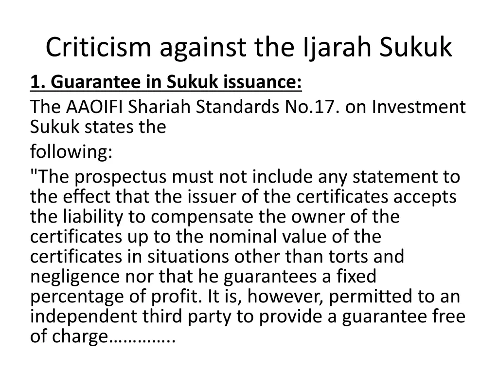 criticism against the ijarah sukuk 1 guarantee