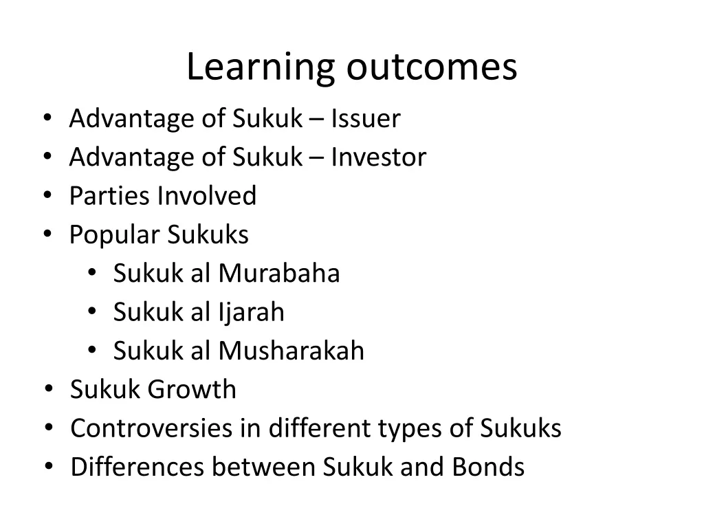 learning outcomes advantage of sukuk issuer