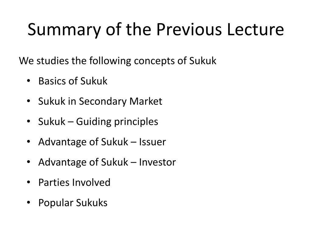 summary of the previous lecture