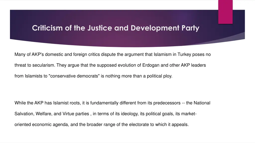 criticism of the justice and development party