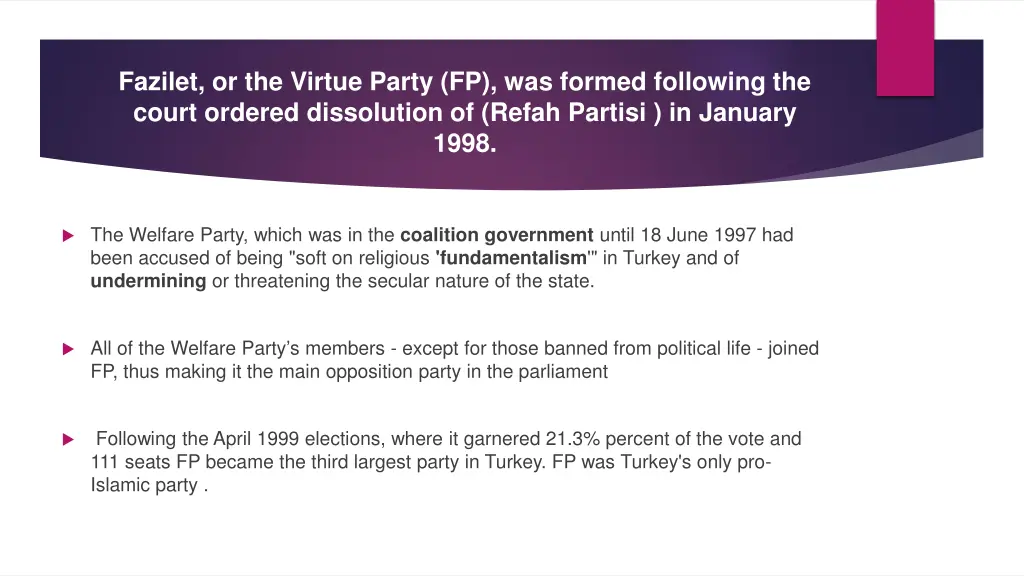 fazilet or the virtue party fp was formed