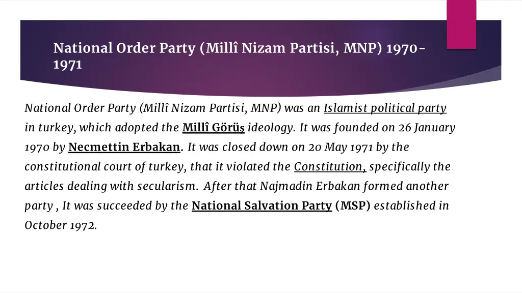 national order party mill nizam partisi mnp 1970