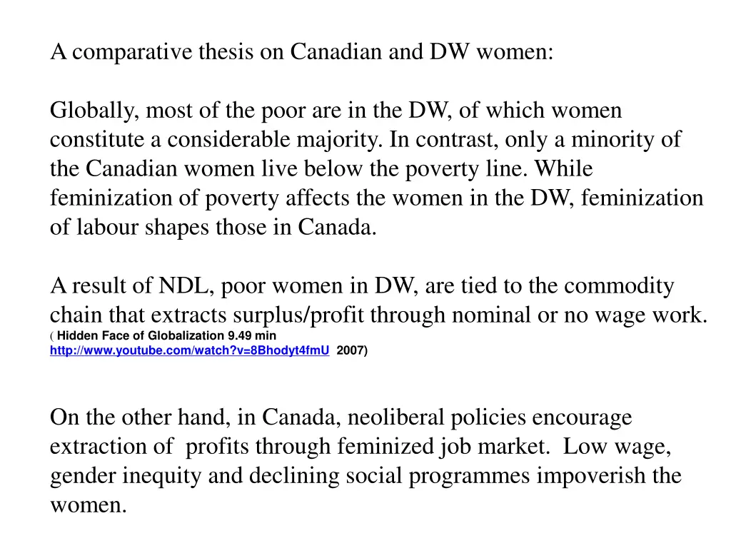 a comparative thesis on canadian and dw women