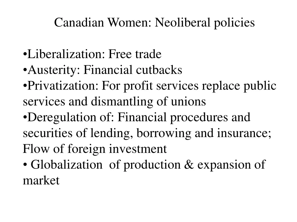 canadian women neoliberal policies