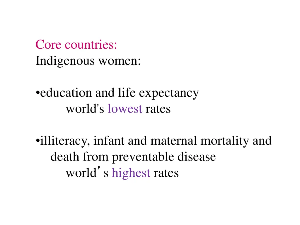 core countries indigenous women