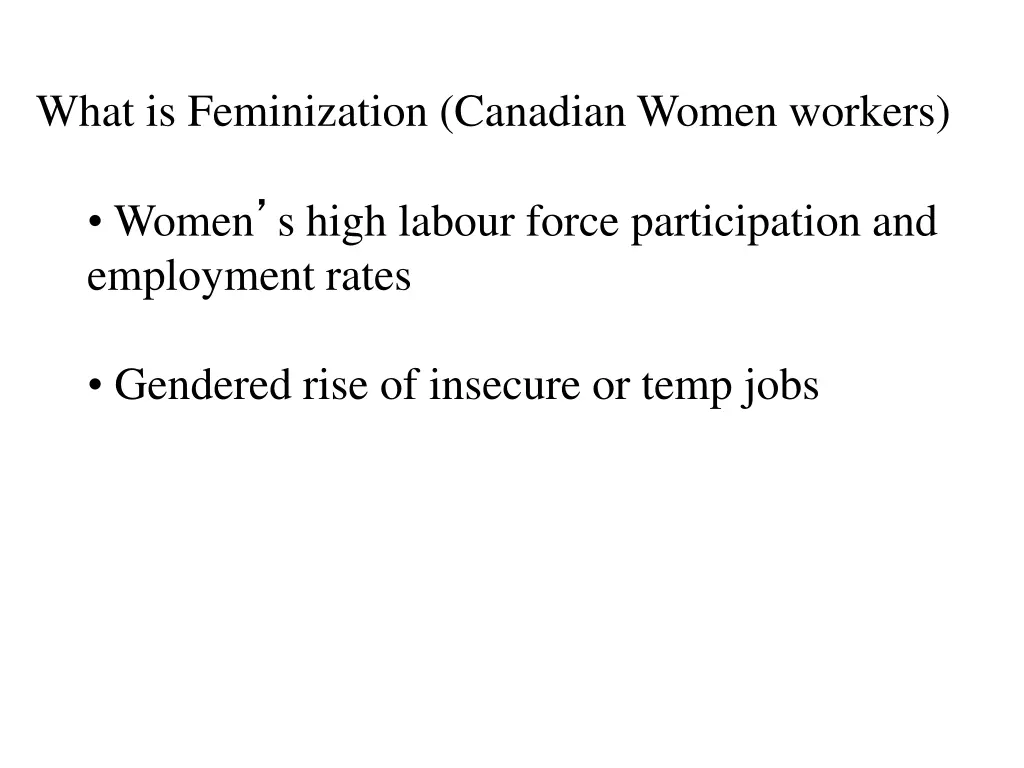 what is feminization canadian women workers