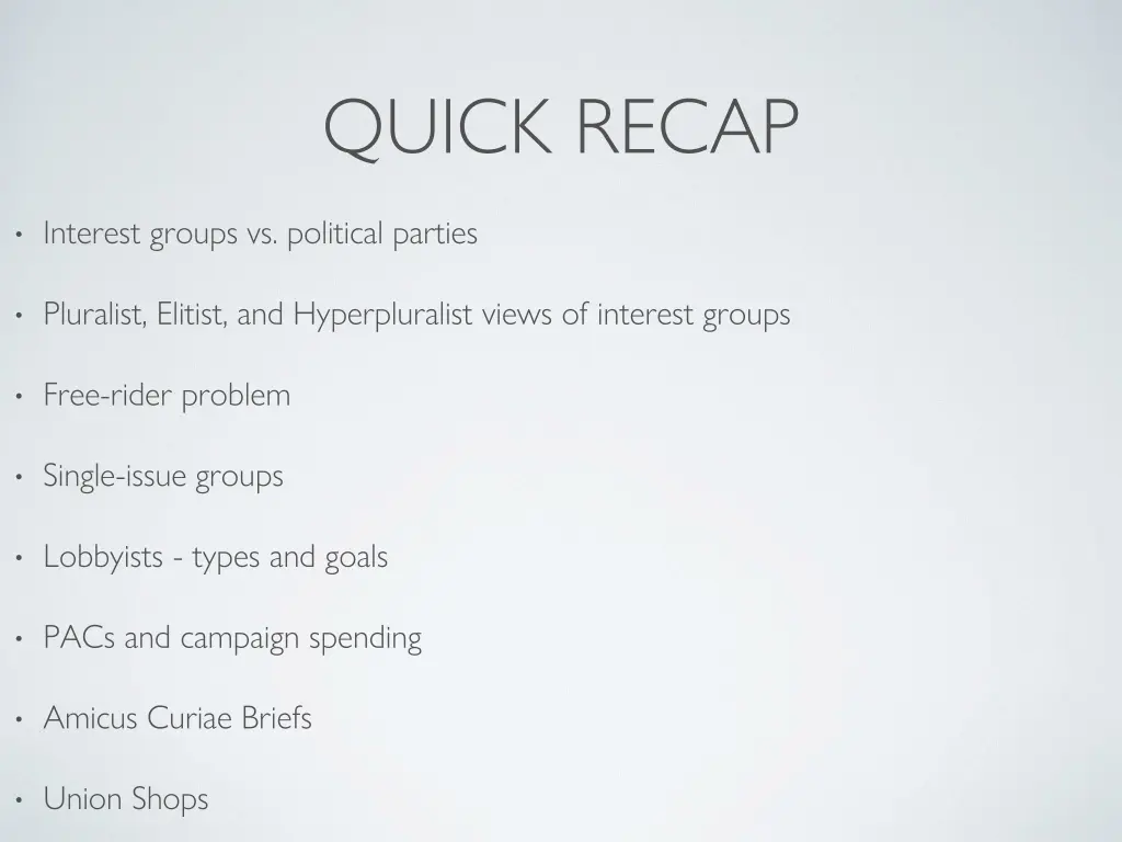 quick recap