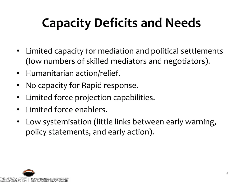 capacity deficits and needs