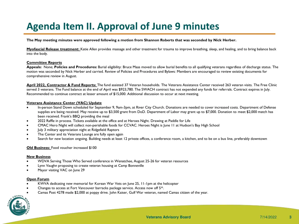 agenda item ii approval of june 9 minutes