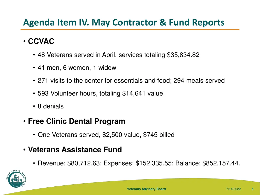 agenda item iv may contractor fund reports