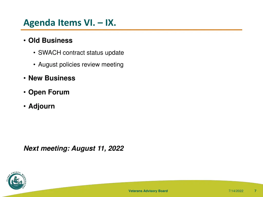 agenda items vi ix