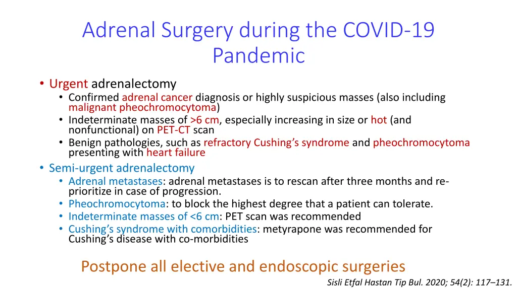 adrenal surgery during the covid 19 pandemic