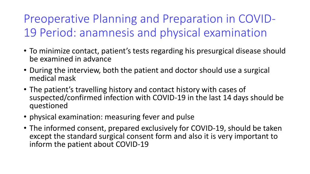 preoperative planning and preparation in covid 1
