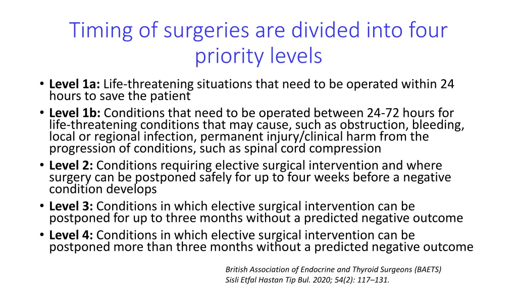 timing of surgeries are divided into four