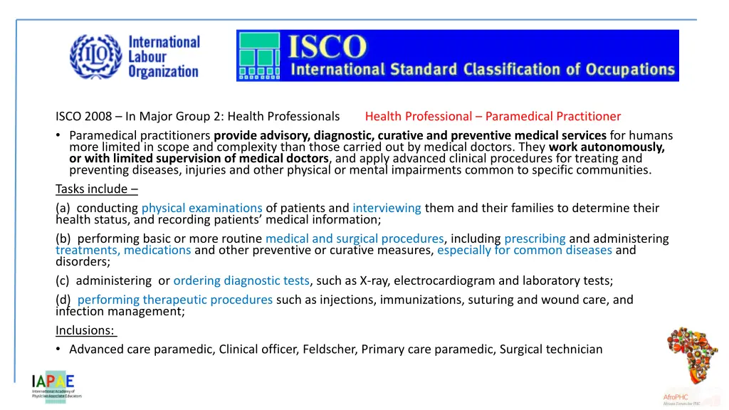 isco 2008 in major group 2 health professionals