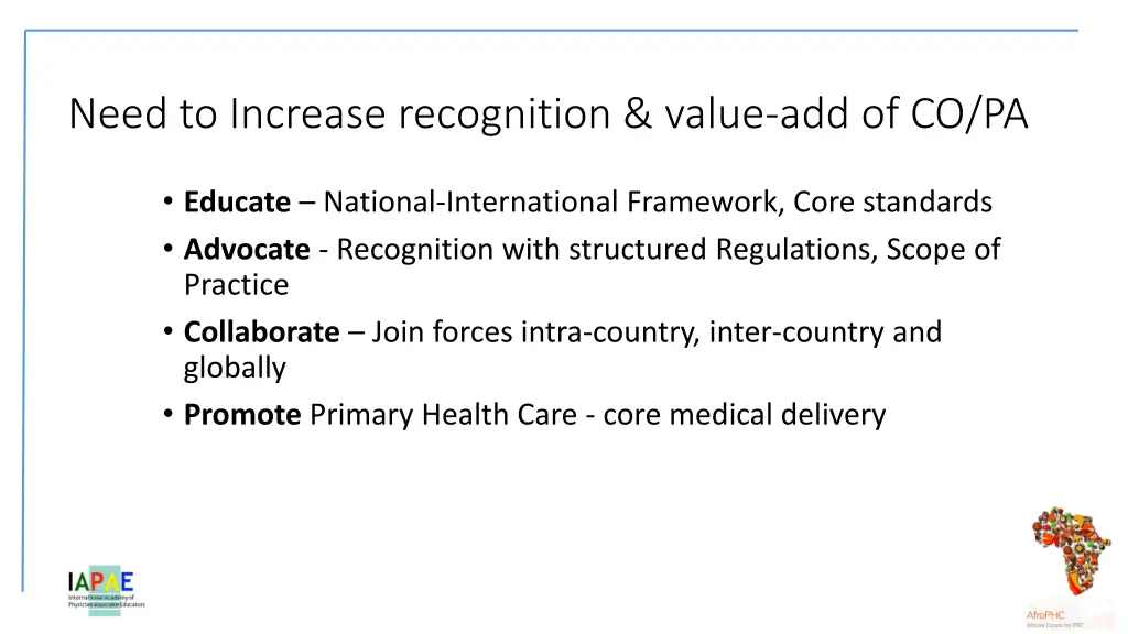need to increase recognition value add of co pa
