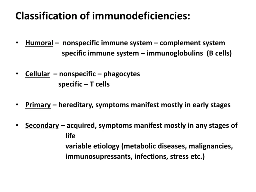 classification of immunodeficiencies
