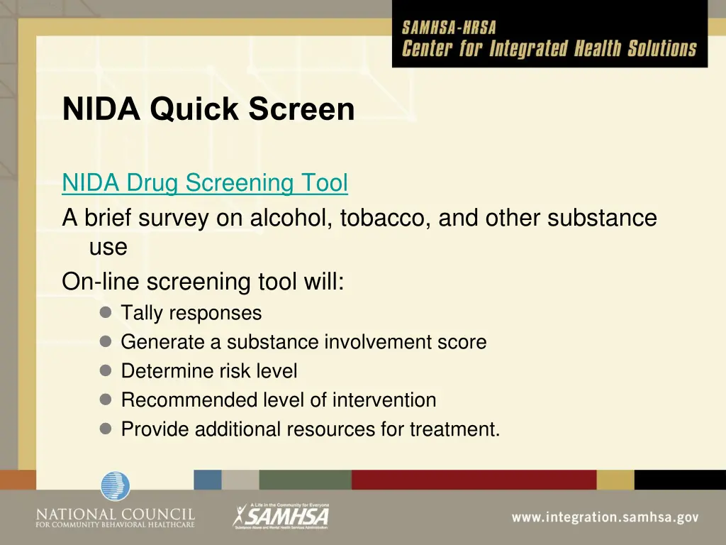 nida quick screen