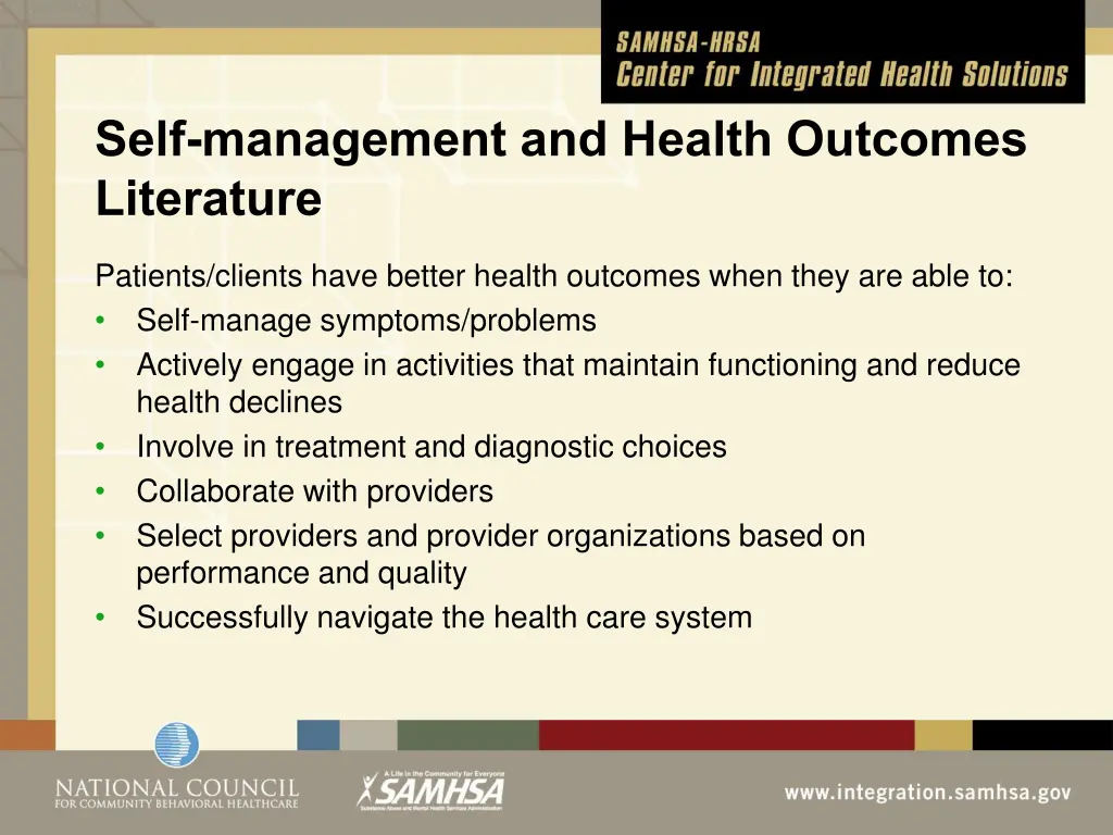 self management and health outcomes literature