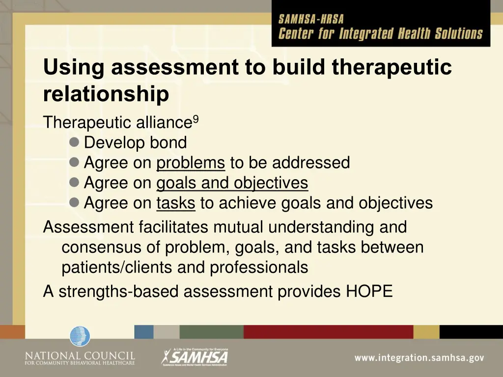 using assessment to build therapeutic