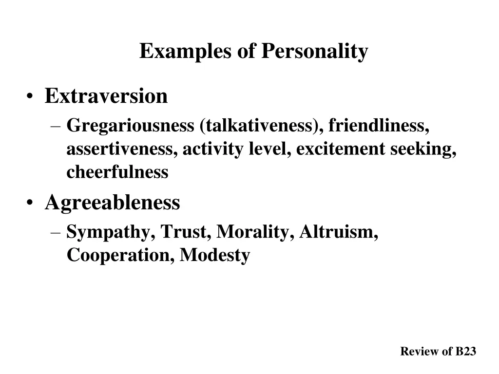 examples of personality