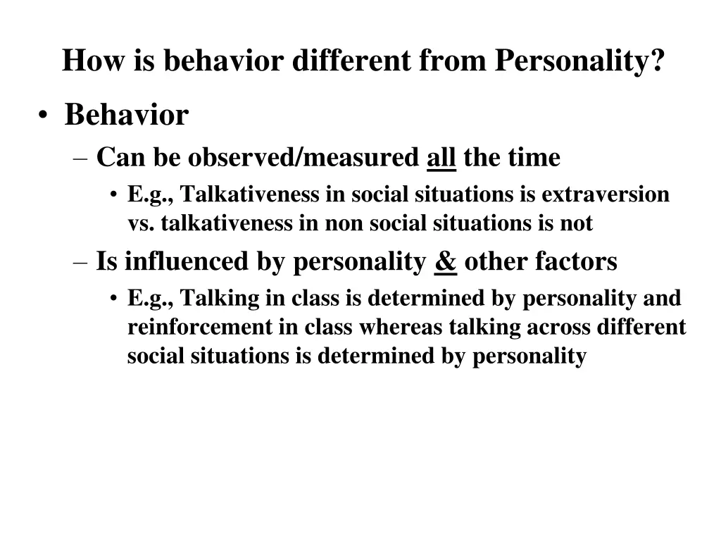 how is behavior different from personality