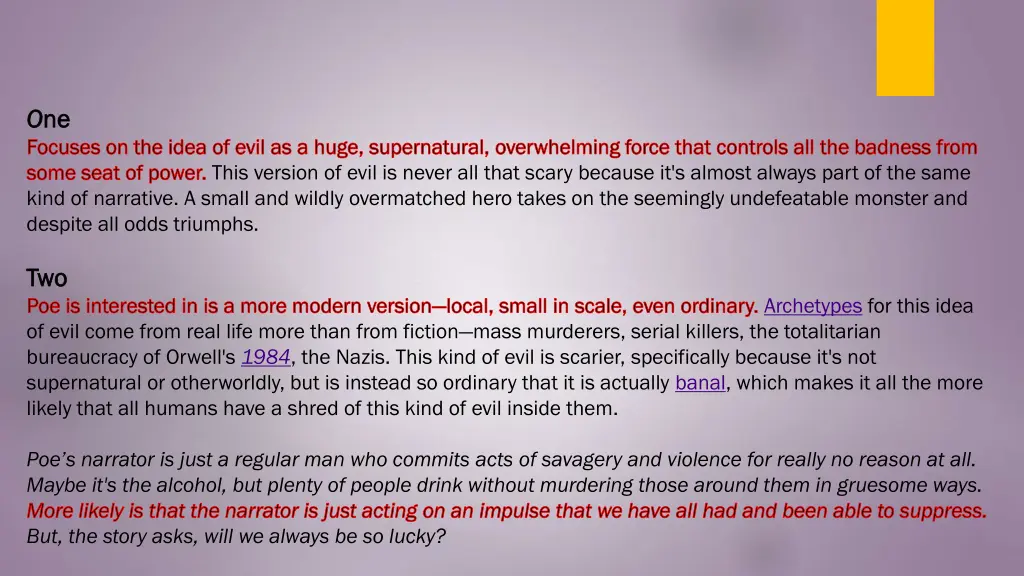 o o ne ne focuses on the idea of evil as a huge