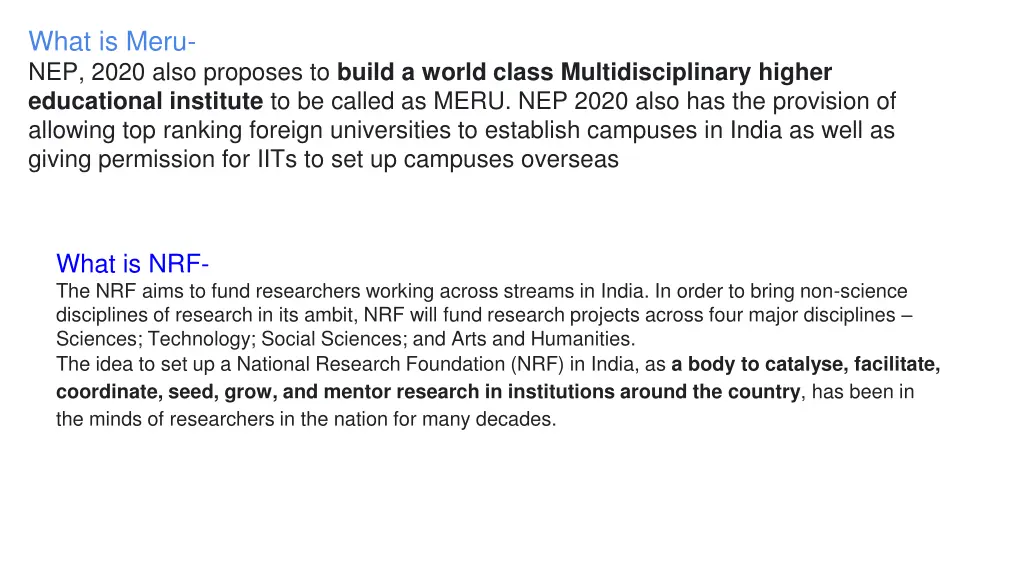 what is meru nep 2020 also proposes to build