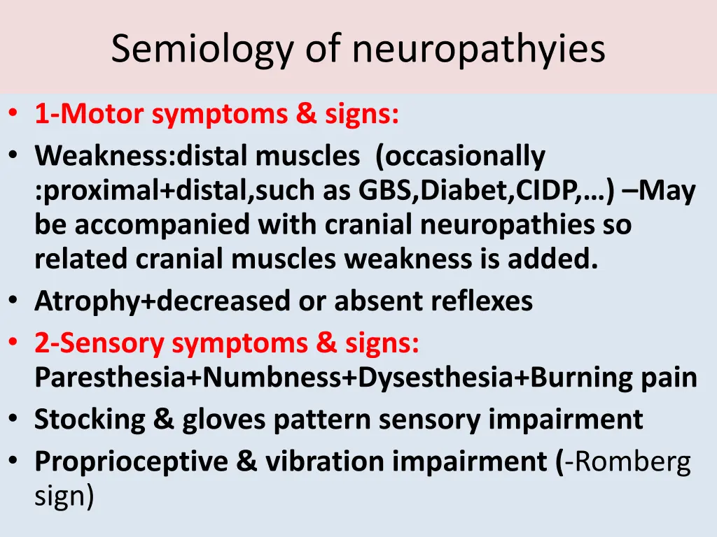 semiology of neuropathyies